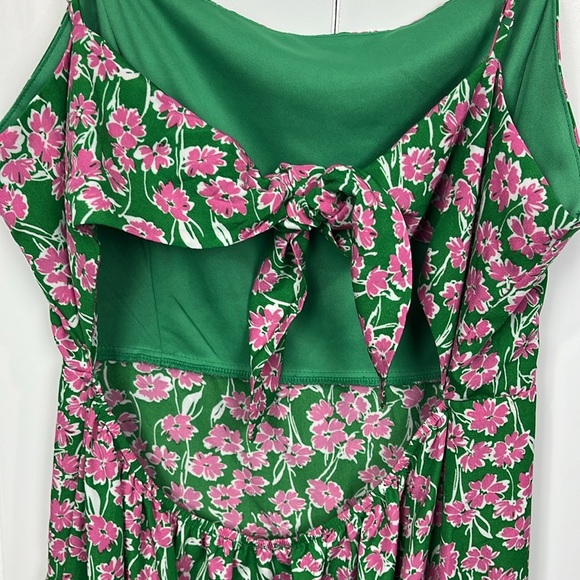 Timing Womens MIdi Dress XL Green Pink Floral Adj Straps Hi-Lo Hemline Open Back - Picture 6 of 14